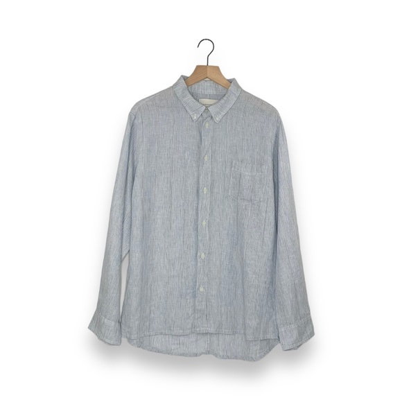 Solid & Striped Blue White Striped Linen Blend Long Sleeve Button Up Shirt - Picture 1 of 8
